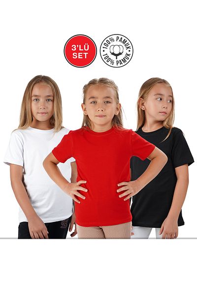 Lovella Negru Alb Roșu Basic cu mânecă scurtă Tricou Badi sezonier din 3 piese Unisex (fete și băieți)