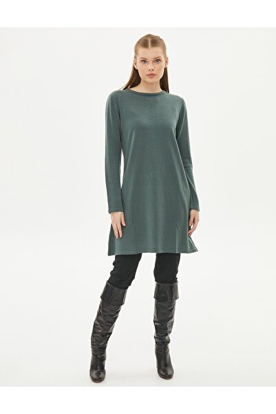 Kayra Basic Sıfır Yaka Triko Tunik Küf Yeşili