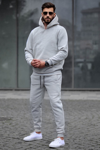 YAKAMEL Ανδρικό Σετ Φόρμας Oversize 3 Νημάτων με Ριμπ Σχέδιο