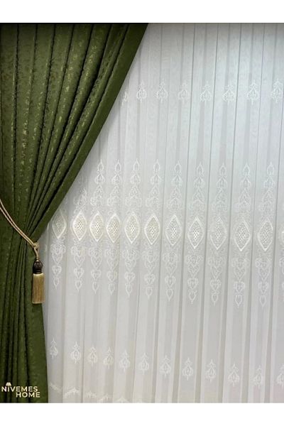 NİVEMESHOME Nivemeshome New Floor Embroidered 1/3 Close Pleated Tulle Curtain Apm