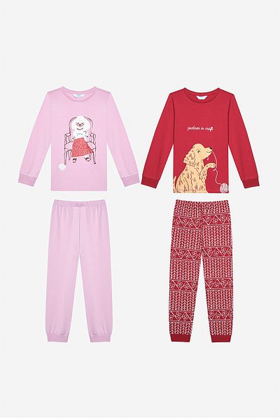 Penti Set de pijamale din 2 piese, din bumbac, pentru fete, câini artizanali
