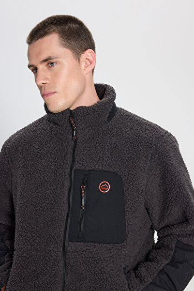 WRANGLER W232218003 Antrasit Erkek Boydan Fermuarlı Iç Yün Kaplamalı Dıştan Çok Cepli Sperha Polar C