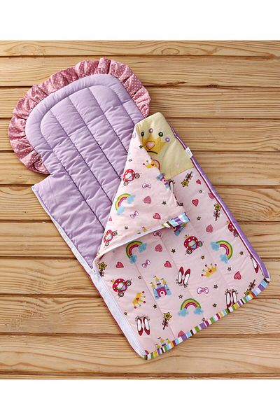 Babyhug حقيبة نوم قطنية بتصميم أميرة للأطفال - متعددة الألوان، كيس نوم مريح للأطفال من عمر 0 إلى 6 أشهر، 70×36 سم
