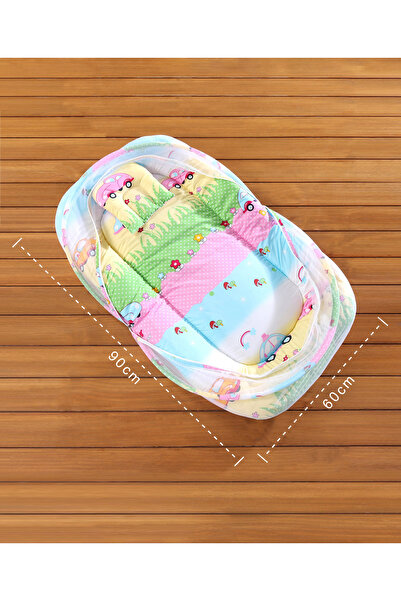 Babyhug Parkland Print Mosquito Net Bedding Set - Yellow, Cotton, Foldable 90x60cm for 0-12M