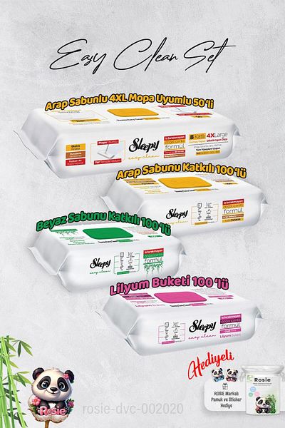 Sleepy Arab Soap, Lilies, White Soap and 4 XL 50Pcs Arab Soap Mop Surface Cleaning Towels Gift R
