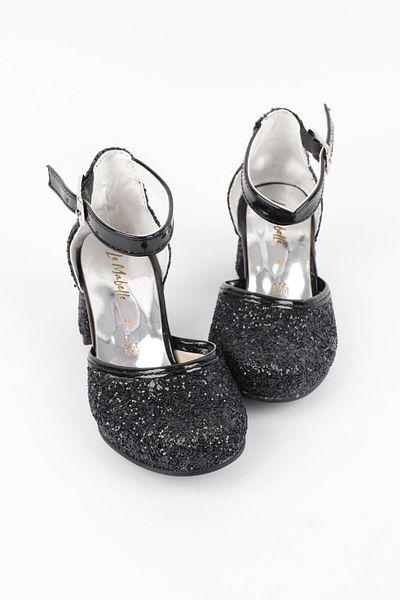 Le Mabelle Black Glitter Heeled Shoes for Girls