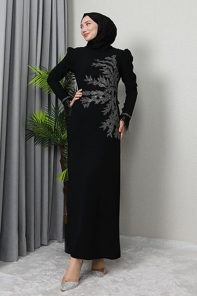 GİZ AGİYİM Μαύρο Φόρεμα Hijab - Miyaser