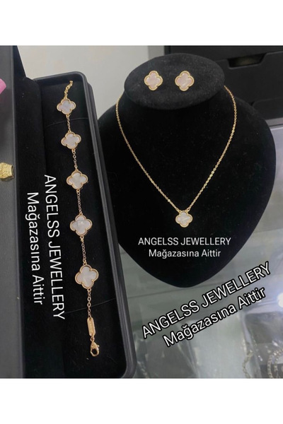 ANGELSS JEWELLERY البرسيم العلامة التجارية نموذج الذهب الأبيض قلادة سوار القرط مجموعة (البرسيم نموذج قلادة سوار القرط مجموعة)