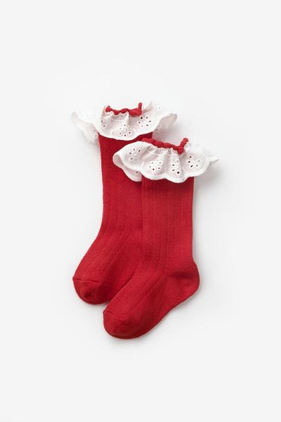 Le Mabelle Red Scalloped Girl's Socks