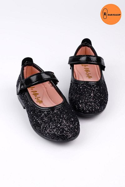 Le Mabelle Black Glittery Velcro Girls Shoes
