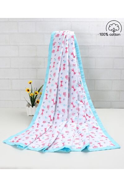 Babyhug 3 Layered Muslin Baby Blanket, Giraffe Print, Green, 100% Cotton, 106...