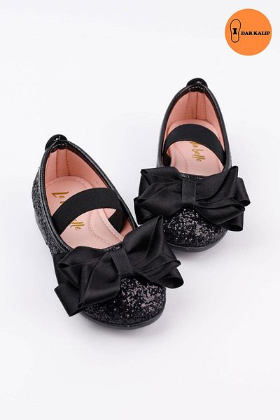 Le Mabelle Black Bow Glitter Girl's Shoes