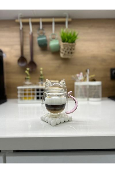 MİMOZA PARK 1 Double Walled Cute Cat Cup with Lid