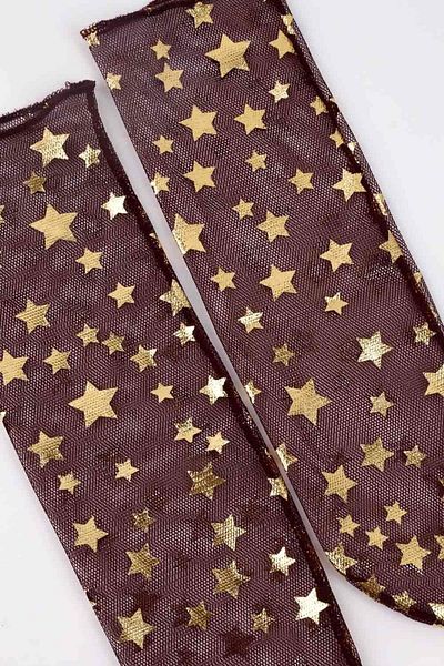 Le Mabelle Чорапи от тюл с детайли Little Star от бордо и червено