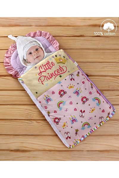 Babyhug حقيبة نوم قطنية بتصميم أميرة للأطفال - متعددة الألوان، كيس نوم مريح للأطفال من عمر 0 إلى 6 أشهر، 70×36 سم