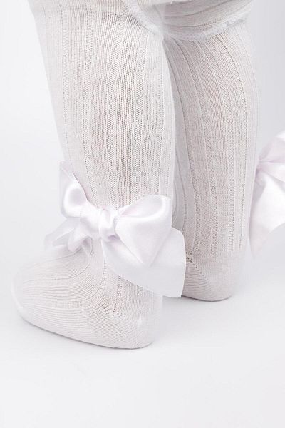 Le Mabelle White Bow Ribbed Girl's Pantyhose