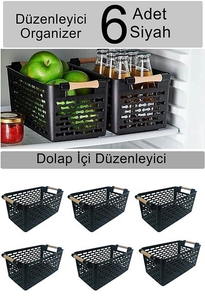 Livonelli Black 6 Multi-Purpose Organizer Basket with Holder - In-Cabinet and Refrigerator Organizer