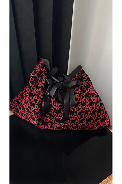 Glowear Atelier Black Red Patterned Satin Ribbon Strap Design Bag