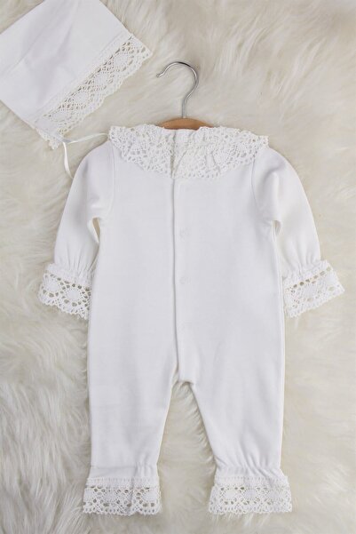 Mini Ropa Lace Baby Girl Romper with Hat, Hospital Release Lace Embroidered Gift Mevlüt Outfit