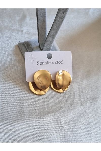 Brassito Women's Steel Earrings with Asymmetric Design - Gold Color, Non-tarnish 316l