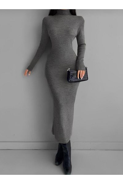 exxitcollection Rochie tricotaje cu gât roscat 125 cm