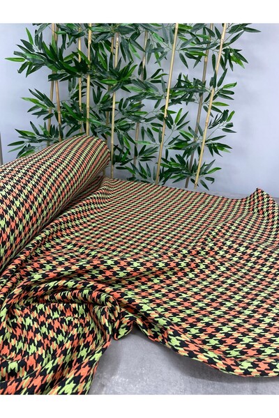 ipekkumaş Yeşil Turuncu Şanel Elbiselik Kumaş