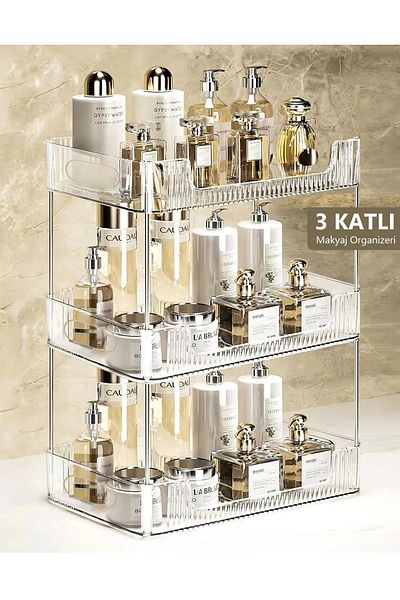 Kitchen Life 3 Tiers Crystal Makeup Organizer Multi-Purpose Decorative Cosmetic Jewelry Accessory Organizer Bathroom Shelf