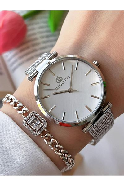 Bigotti 3 Atm Water Resistant Blackening Color Steel Mesh Cord Women's Wrist Watch & Bracelet - B10342.1