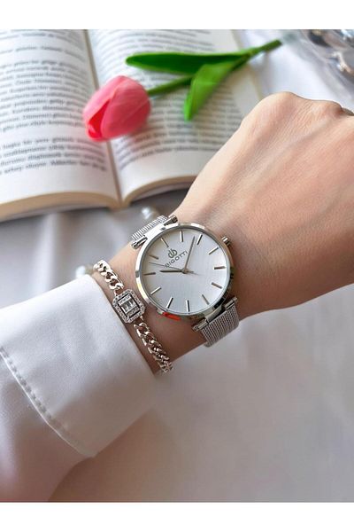 Bigotti 3 Atm Water Resistant Blackening Color Steel Mesh Cord Women's Wrist Watch & Bracelet - B10342.1