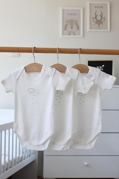 Mini Ropa Organic Cotton Baby Bodysuit 3 Pack Cloudy