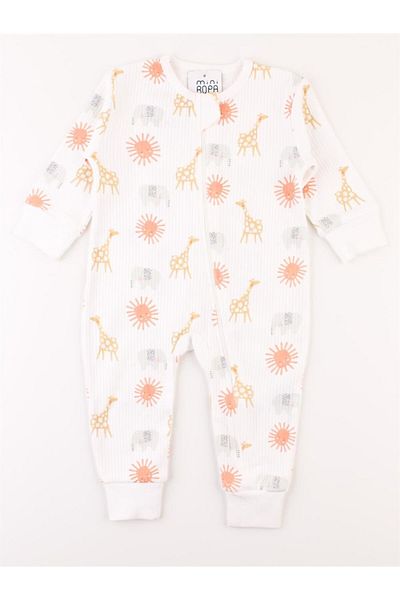 Mini Ropa Giraffe Printed Ribbed Zipped Ribbed Long Jumpsuit Sleeping Bag
