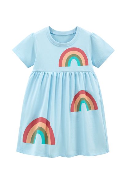 SAPS SAPS Rainbow Placement Print Cotton Dress - Light Blue
