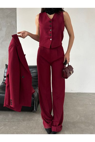 MYGİYİMİSTANBUL jacket vest palazzo pants 3-piece suit
