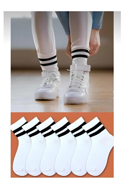 SARI BUTiK جوارب بيضاء مخططة للكلية مكونة من 6 قطع