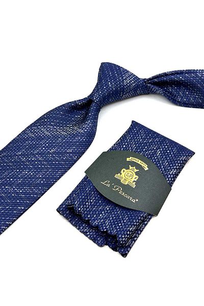 Kravatkolik Navy Blue Sand Pattern Handkerchief Classic Tie Kk12937