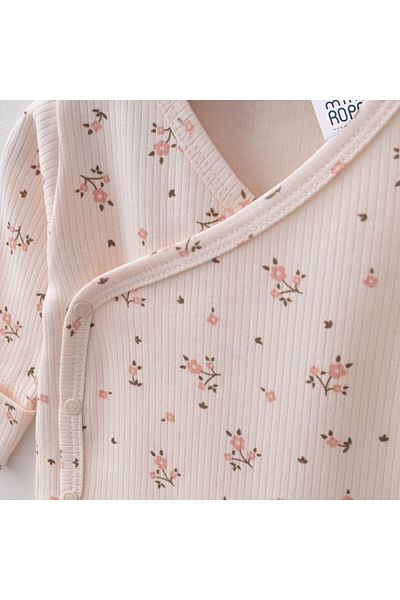 Mini Ropa Pink Flower Patterned Double Breasted Bodysuit Set - Newborn Baby Girl