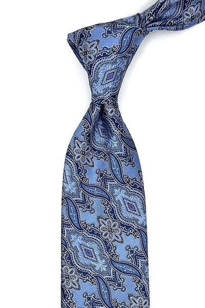 Kravatkolik Classic Tie with Blue Shawl Pattern Handkerchief Kk12860