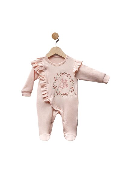 bebegen Kız Bebek Somon Fırfırlı Date Yazılı Çicekli Nakışlı Yandan Çıtçıtlı Tulum