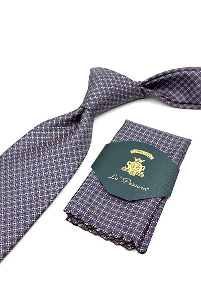 Kravatkolik Classic Tie with Gray Dot Pattern Handkerchief Kk12898