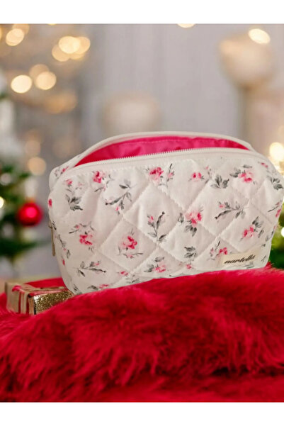 nartella حقيبة سفر للمكياج بنقشة الورود الوردية - حجم كبير جدًا