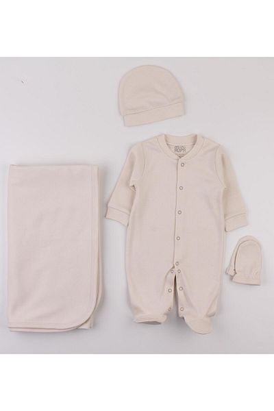 Mini Ropa Organic Newborn Set Cream 5-Piece Hospital Discharge Boxed Baby Gift Set 100% Cotton Baby Set Yen
