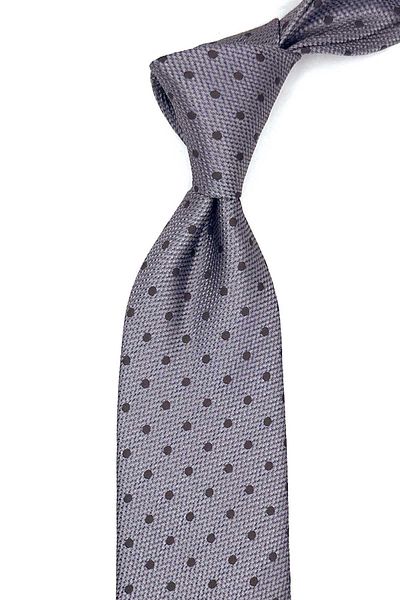 Kravatkolik Gray - Beige Polka Dot Pattern Classic Tie with Handkerchief Kk12998