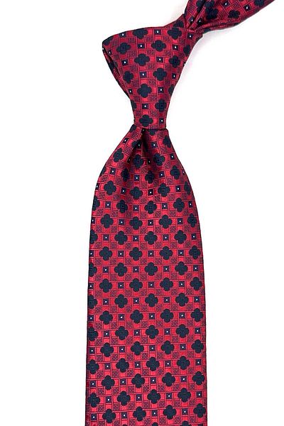 Kravatkolik Classic Tie with Red Motif Pattern Handkerchief Kk13040