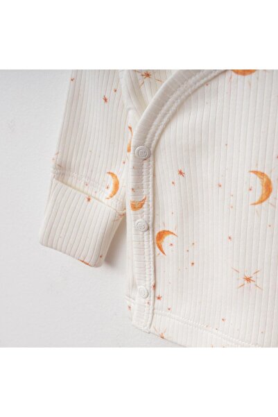 Mini Ropa Ecru Color Newborn Bodysuit Set - Moon Printed Double Breasted Set