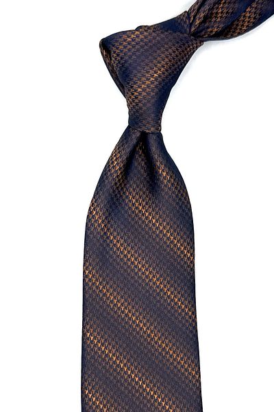 Kravatkolik Orange - Navy Blue Classic Tie with Goose Feet Handkerchief Kk13017