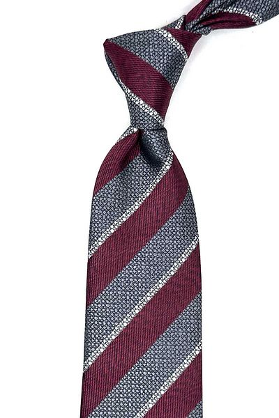 Kravatkolik Gray - Claret Red Line Pattern Classic Tie with Handkerchief Kk13108