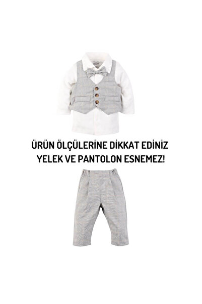 Mini Ropa Yelekli Erkek Bebek Takım -Kareli Gri Özel Gün Kıyafeti