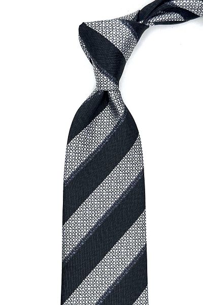 Kravatkolik Black - White Line Pattern Classic Tie with Handkerchief Kk13105
