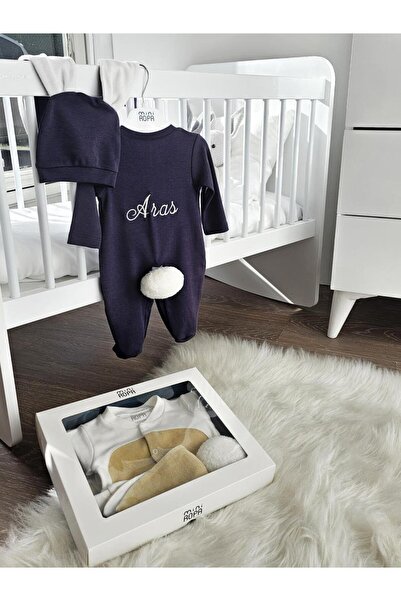Mini Ropa İsimli Hastane Çıkışı Nakışlı Tavşan Kostümlü Bebek Tulum Seti İsme...