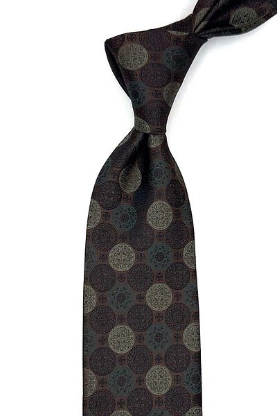 Kravatkolik Brown Polka Dot Pattern Classic Tie with Handkerchief Kk12996
